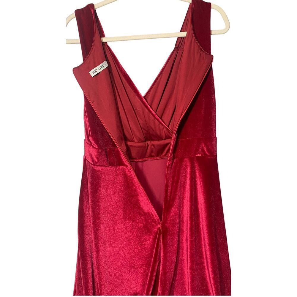 GRACE KARIN Red Velvet Dress, Sleeveless V-line, Flared A-Line, Zip, Midi, Large - Picture 5 of 12